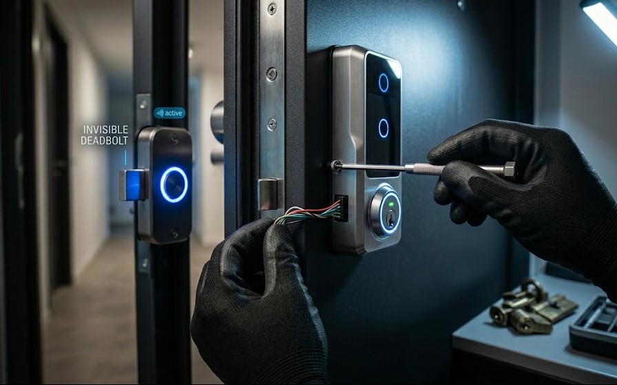 Especialista Cerrajero Ansoain instalando cerradura anti-bumping de alta seguridad